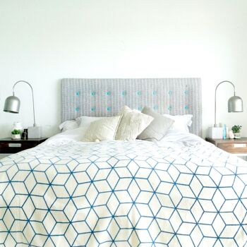 Couverture Géométrique Bleue en Coton Recyclé - Grande 160 x 200 cm 4