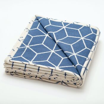 Couverture Géométrique Bleue en Coton Recyclé - Grande 160 x 200 cm 5