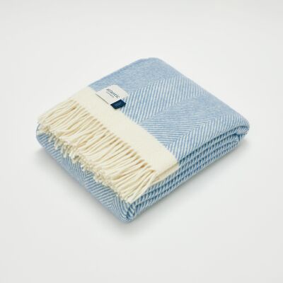 Dusk Blue Herringbone Wool Blanket - Standard 130 x 150cm