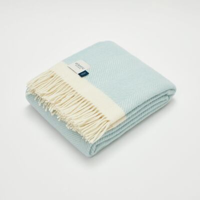 Light Duck Egg Blue Herringbone Wool Blanket - Standard 130 x 150cm