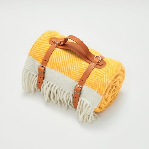 Yellow Herringbone Wool Picnic Blanket