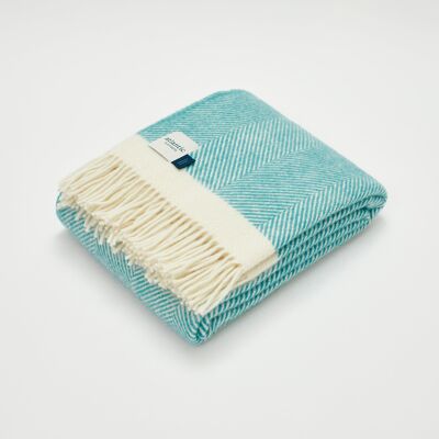Turquoise Herringbone Wool Blanket - Standard 130 x 150cm