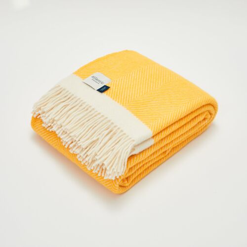Yellow Herringbone Wool Blanket - Standard 130 x 150cm