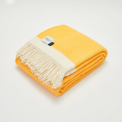 Yellow Herringbone Wool Blanket - Large 130 x 200cm