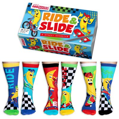 Ride & slide - kids giftbox of 6 united odd socks