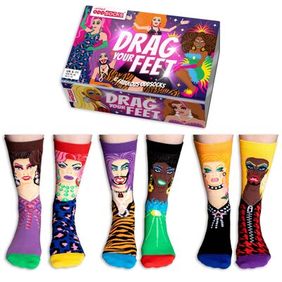 Drag your feet - adult giftbox of 6 united odd socks