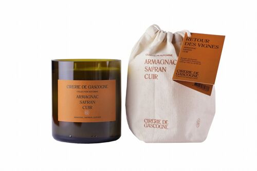 Bougie parfumée Armagnac-Safran-Cuir 2 mèches -300 gr - cul de bouteille