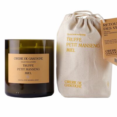 Bougie parfumée Truffe - Petit Manseng- Miel- 2 mèches -300 gr - cul de bouteille