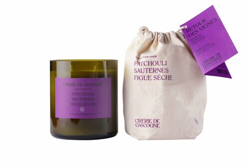 Bougie parfumée Patchouli - Sauternes -Figue sèche- 2 mèches -300 gr - cul de bouteille