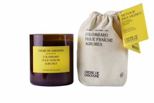 Bougie parfumée Colombard - Figue Fraîche -Agrumes - 2 mèches -300 gr - cul de bouteille