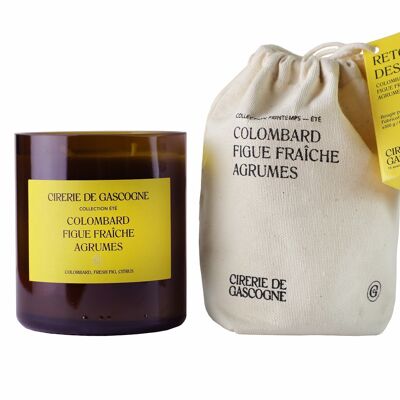 Bougie parfumée Colombard - Figue Fraîche -Agrumes - 2 mèches -300 gr - cul de bouteille