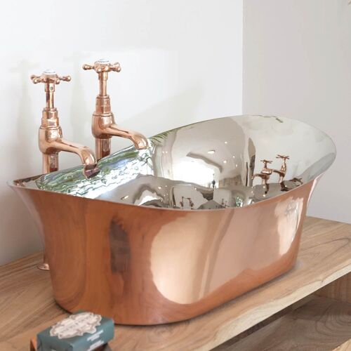 Copper Bateau Basin - Billow Design with Nickel Interior