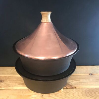 Tajine de cuisinière en cuivre et bol en fer filé