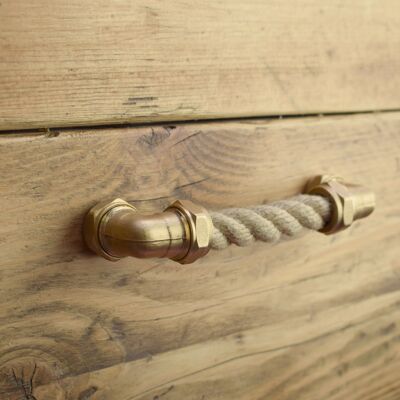 Brass and Rope Pull - Natural - 128mm | Natural Brass