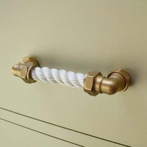 Brass and Rope Pull - White - 128mm | Natural Brass
