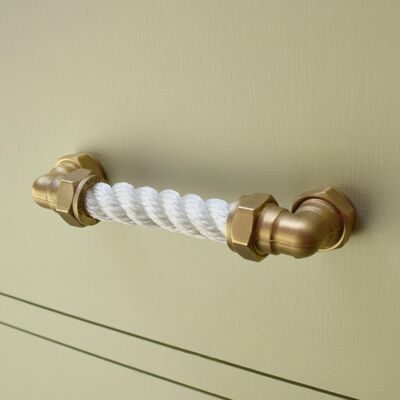 Brass and Rope Pull - White - 128mm | Matt Lacquered Brass