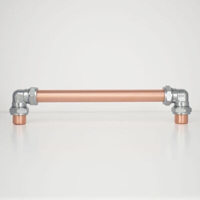 Chrome and Copper U-Barn Door Handle - 700mm x 22mm x 67mm 2 Supports - Natural Copper