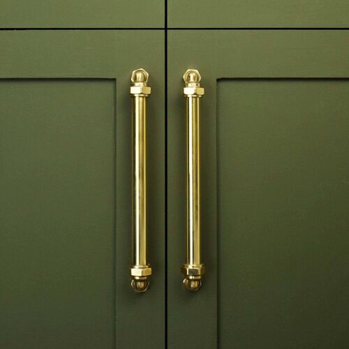 Brass Pillar Pull Handle - 640mm Hole Centres - Natural Copper