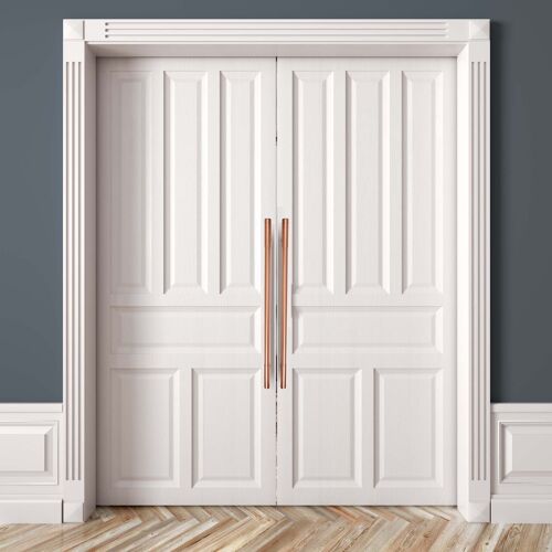 Copper Front Door Pull T-Shaped with Ridging Detail - 300mm x 22mm x 67mm - Satin Lacquered