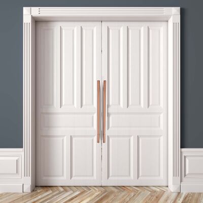 Copper Front Door Pull T-Shaped with Ridging Detail - 700mm x 22mm x 67mm 2 Supports - Satin Lacquered