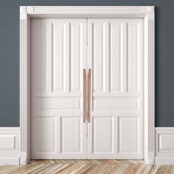 Poignée de porte d'entrée en cuivre en forme de T avec détail de nervure - 900 mm x 22 mm x 67 mm 2 supports - Laqué satiné