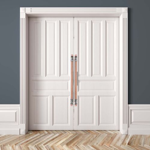 Chrome and Copper T- Bar Barn Door Pull - 300mm x 22mm x 67mm - Natural Copper