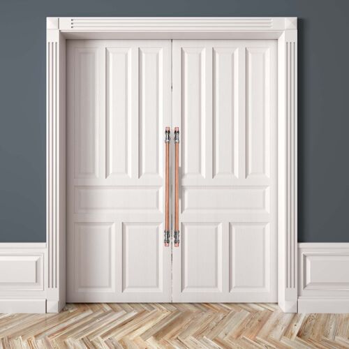 Chrome and Copper T- Bar Barn Door Pull - 700mm x 22mm x 67mm 2 Supports - Satin Lacquered Copper