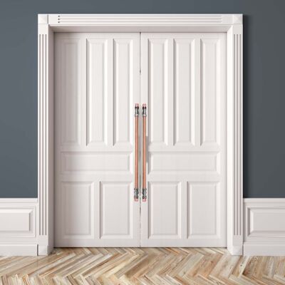 Poignée de porte de grange en chrome et cuivre - 900 mm x 22 mm x 67 mm 2 supports - Cuivre naturel