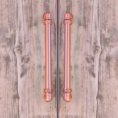 Industrial Copper Handle with Bolt Ends - 288mm Hole Centres - Satin Lacquered