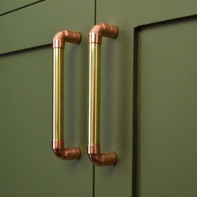 Brass U-Pull Handle with Copper Detail - 128mm Hole Centres