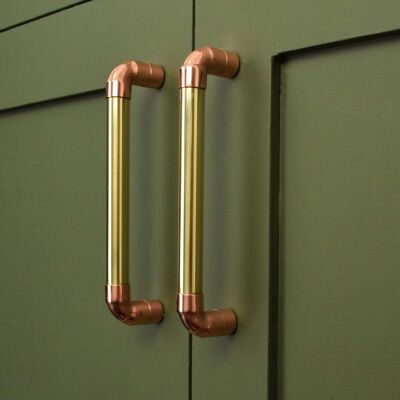 Brass U-Pull Handle with Copper Detail - 288mm Hole Centres