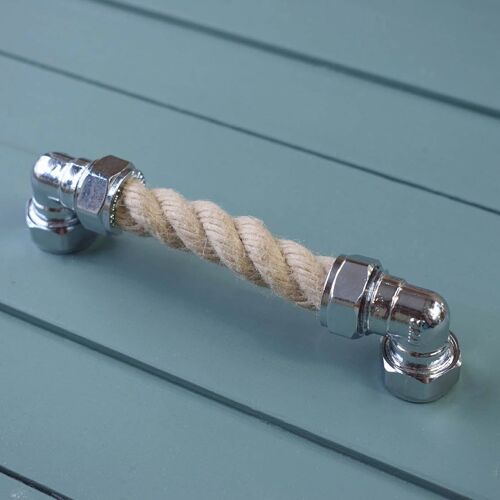 Rope Pull with Chrome Ends - Natural Rope - 128mm Hole Centres