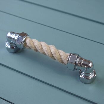 Poignée de corde avec extrémités chromées - Corde naturelle - Centres des trous de 160 mm