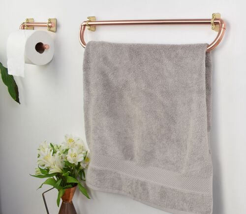 Rounded Copper Bathroom Set - Towel Rail - Natural Copper