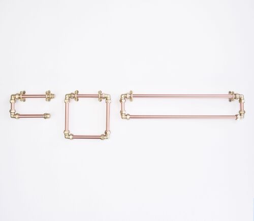 Industrial Copper and Brass Bathroom Set - Towel Rail - Satin Lacquered