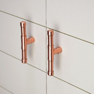 Solid Copper Knob (Mini) Extended T-shape - High Polish Lacquered