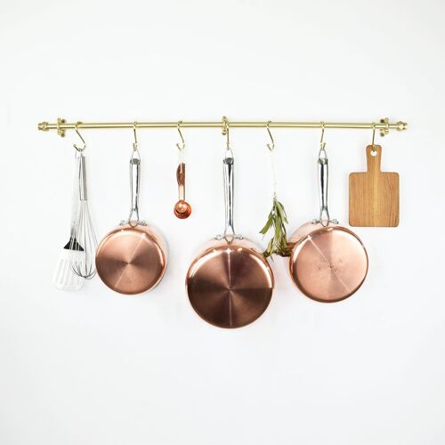 Wall Mounted Solid Brass Pan Rail - 15mm - 70cm Brass Pot and Pan Rail - Matt Lacquered Brass