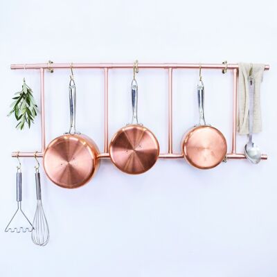 Wall Mounted Pot and Pan Ladder Rack - Small - Natural Copper