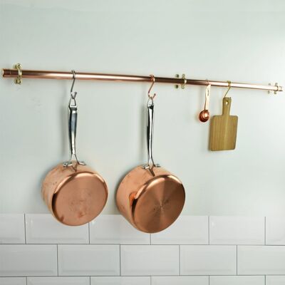 Riel para ollas y sartenes de cobre montado en la pared - 22 mm - Riel para ollas y sartenes de cobre de 50 cm - 22 mm - Cobre natural