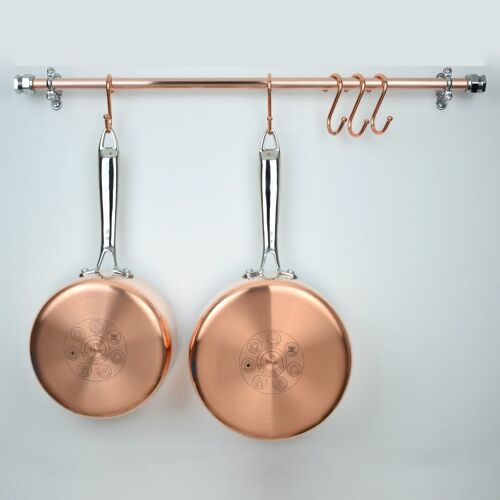 Wall Mounted Copper and Chrome Pot and Pan Rail - 15mm - 50cm Chrome and Copper Pot and Pan Rail - Satin Lacquered
