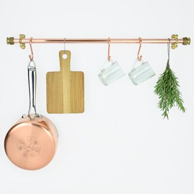 Wall Mounted Copper and Brass Pot and Pan Rail - 15mm - 50cm Brass and Copper Pot and Pan Rail - Natural Copper
