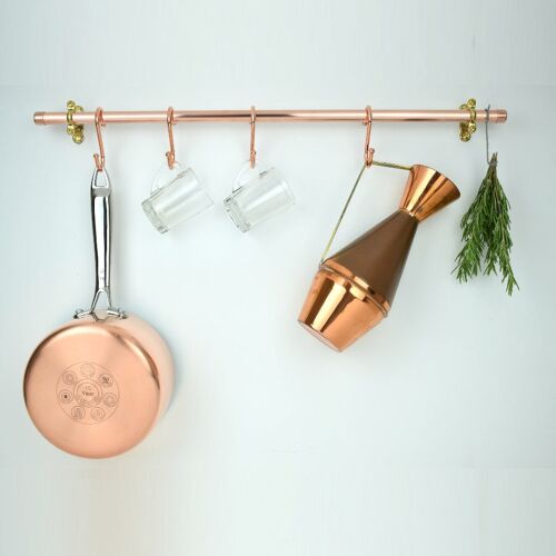 Wall Mounted Copper Pot and Pan Rail - 15mm - 50cm Copper Pot and Pan Rail - Natural Copper