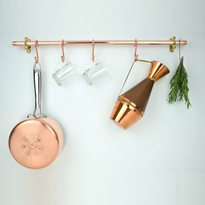 Wall Mounted Copper Pot and Pan Rail - 15mm - 70cm Copper Pot and Pan Rail - Natural Copper
