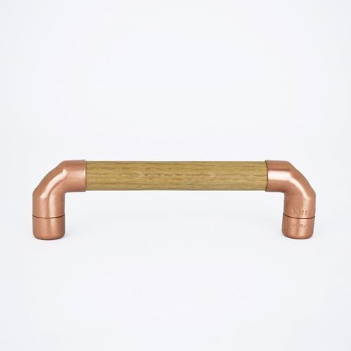 Copper Pull Handle with Oak T-shaped - 128mm Hole Centres