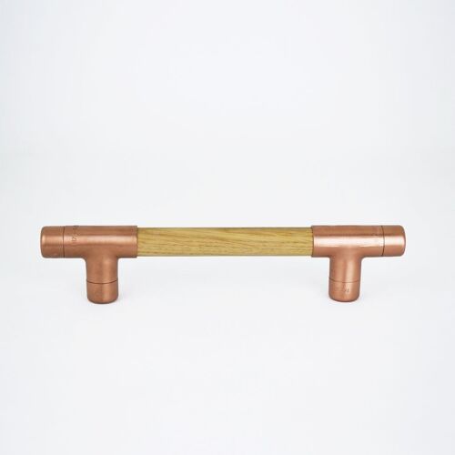 Copper Handle with Oak T-shaped - 128mm Hole Centres