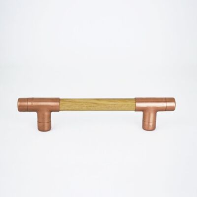 Copper Handle with Oak T-shaped - 128mm Hole Centres