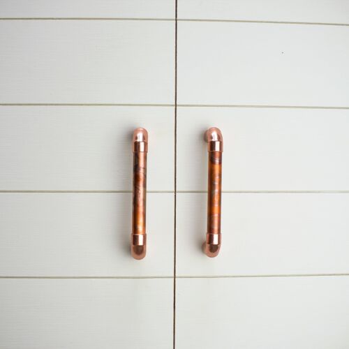 Copper Pull Handle - Marbled / High Polish Mix - 128mm Hole Centres