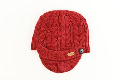 PK927 Aran Cable Peak Hat Red