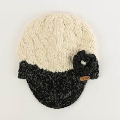 PK1331 Uneven Wool Peak Hat with Cable Band Charcoal