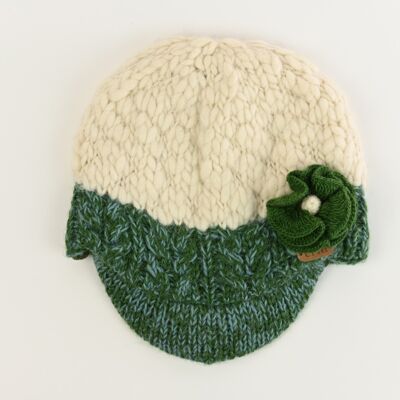 PK1331 Sombrero de pico de lana desigual con banda de cable verde azulado
